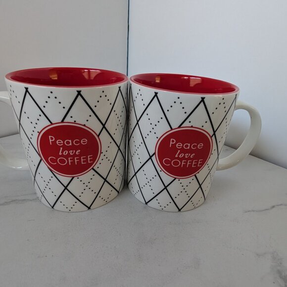 Peace, Love, Coffee Mugs - Set of 2 - Picture 1 of 9